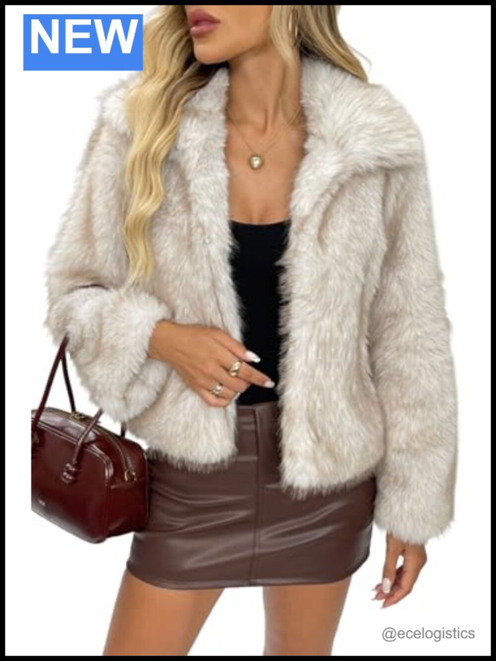 Women's Two-Tone Faux Fur Coat Fluffy Lapel Collar Winter Jacket
